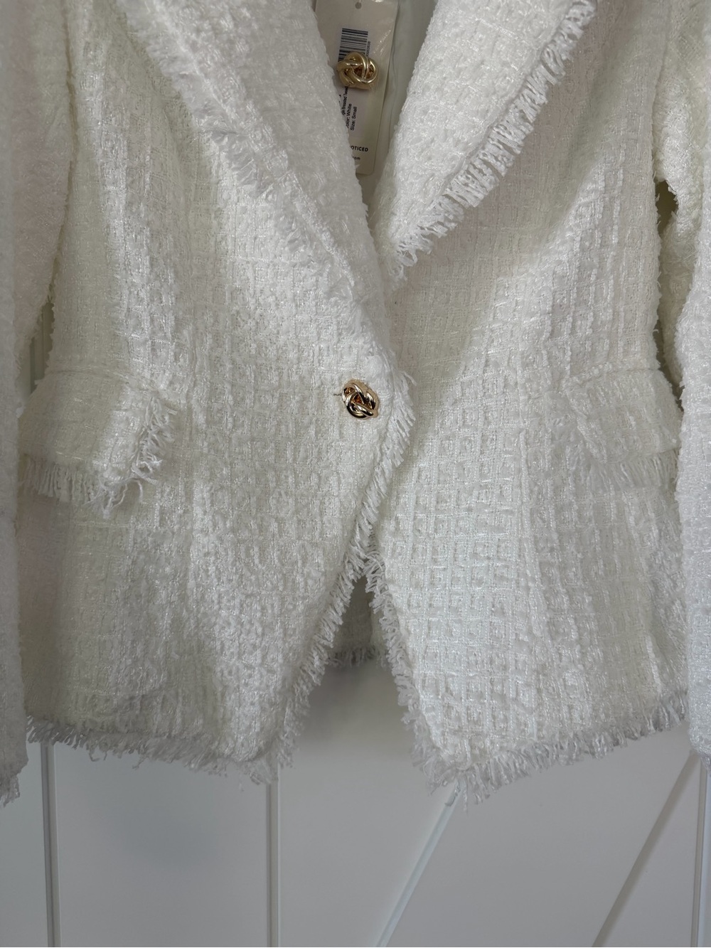 The Noli Shop GISELLE Single Breasted White Tweed Blazer - Picture 9 of 14